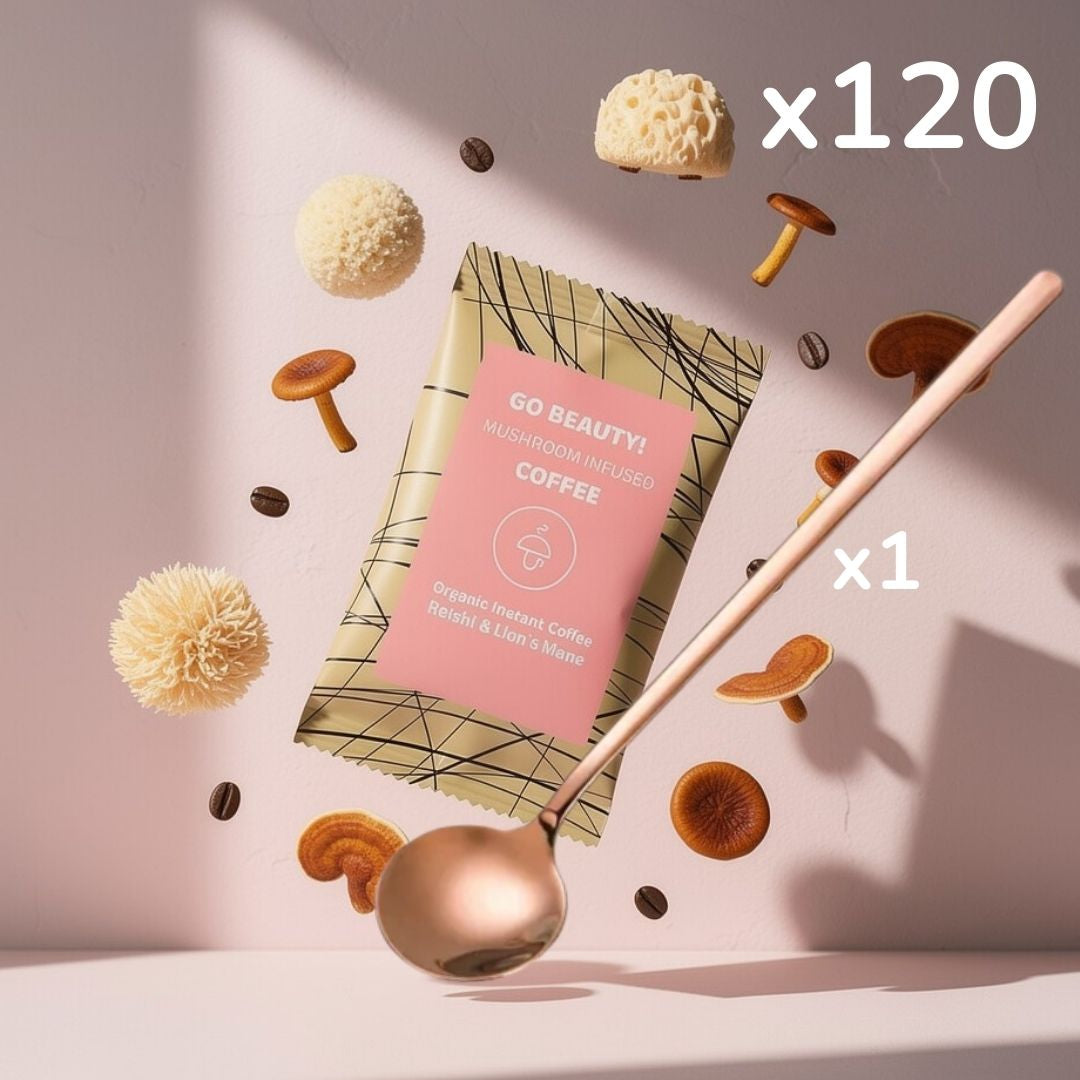 120x Go Beauty – organická instantní káva s lví hřívou a reishi + Lyžička