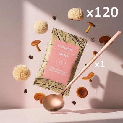 120x Go Beauty – organická instantní káva s lví hřívou a reishi + Lyžička